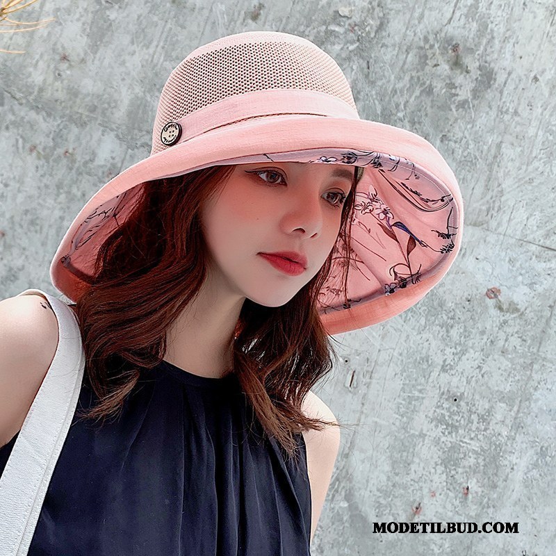 Dame Huer Billige Elegante Sommer Mesh Solhatte Udendørs Pink Sort