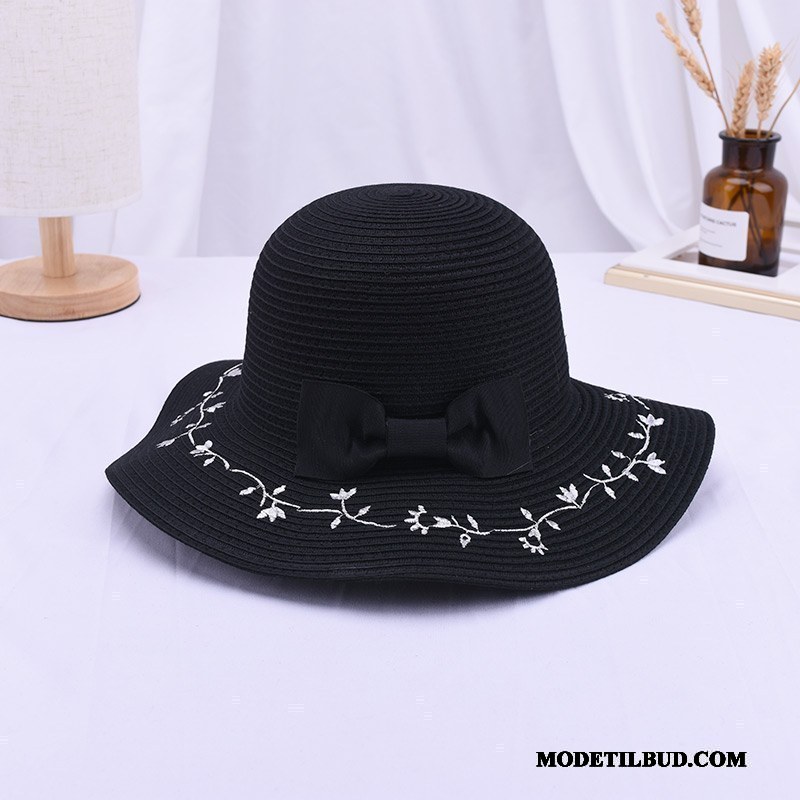 Dame Huer Butik Solhatte Solen Butterfly Broderi Sommer Sort