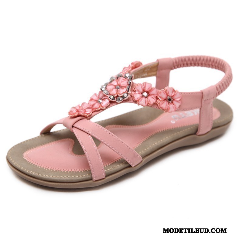 Dame Sandaler Udsalg Flade Sommer Strass Åben Tå Nation Pink Sand Beige