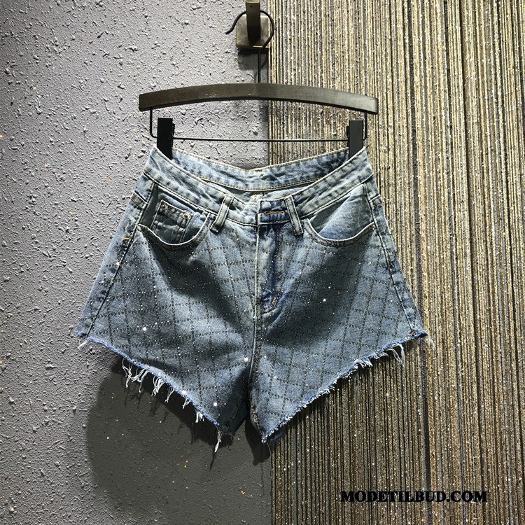 Dame Shorts Salg Ny Hot Bukser Denim Pailletter Høj Talje Grå