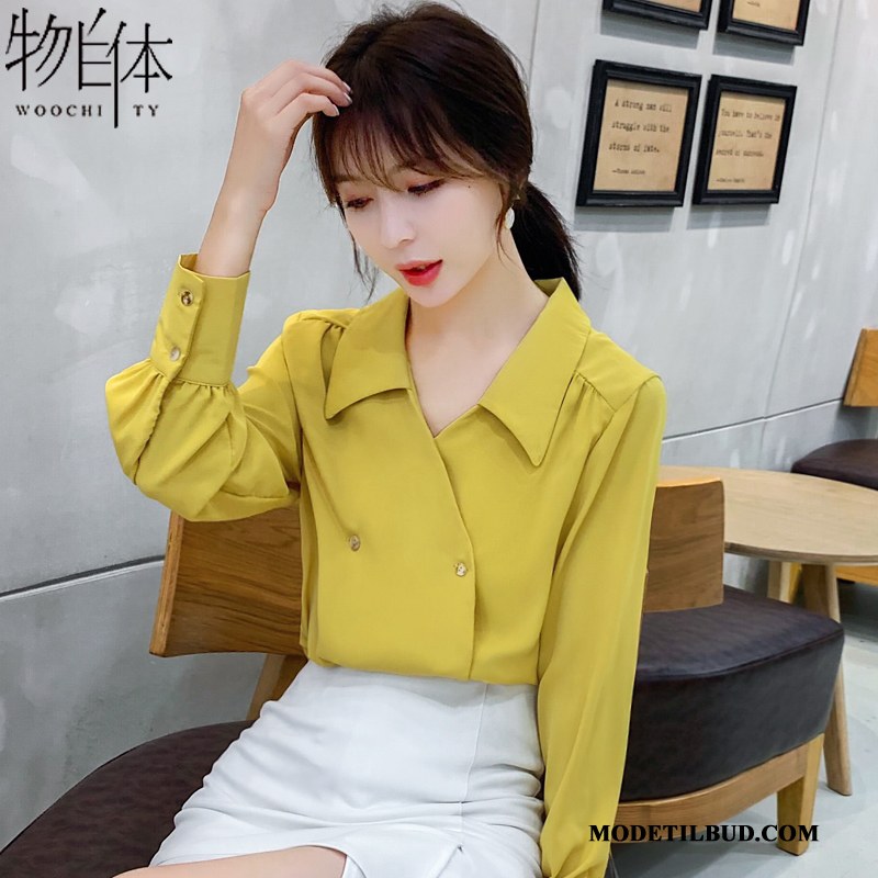 Dame Skjorter Billige Chiffon Design Forår Trend 2019 Gul
