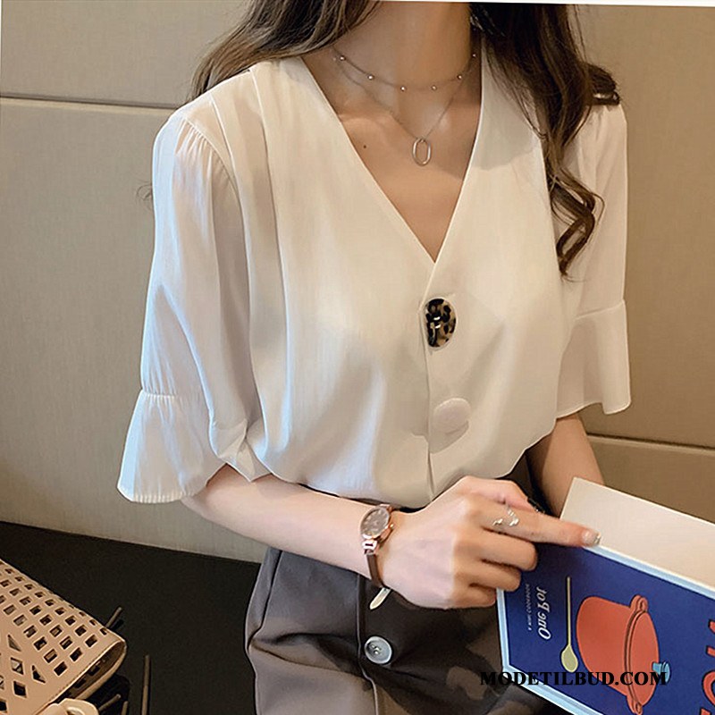 Dame Skjorter Køb Ny Sommer Chiffon Brede Design Hvid Grå