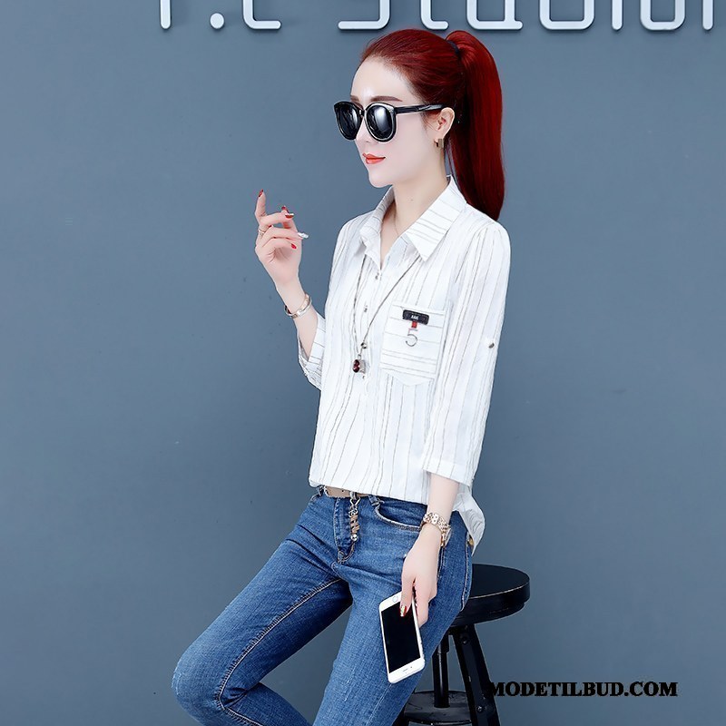 Dame Skjorter Tilbud 2019 Ny Slim Fit Bluser Skjorter Tynde Gul