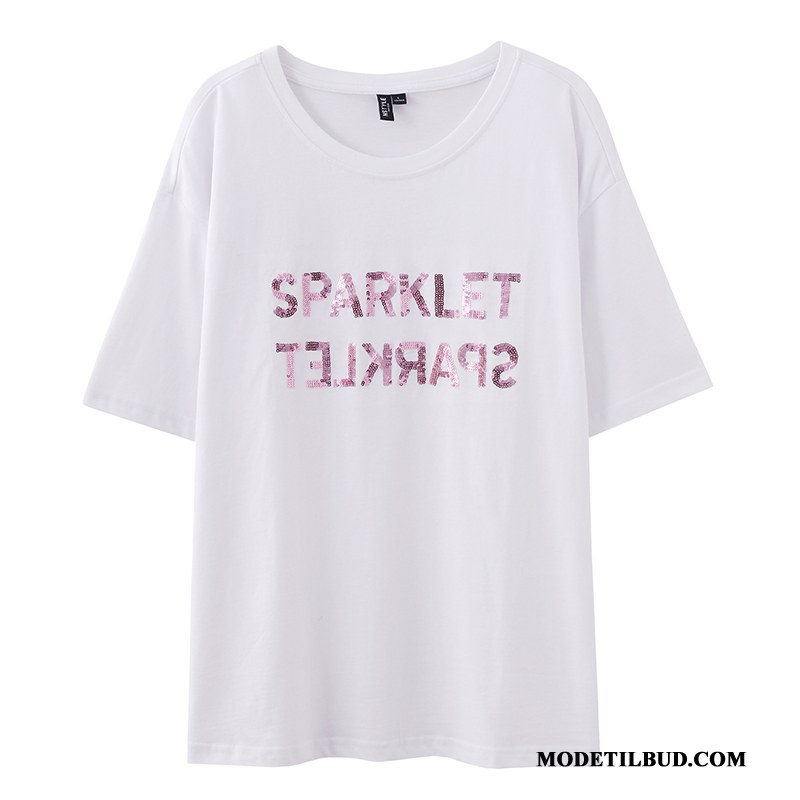 Dame T-shirts Billige Brede Jakke Sommer Kvinder Pailletter Hvid