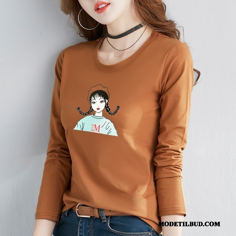 Dame T-shirts Billige Lille Sektion Slim Fit Cartoon Ny Bomuld Gul