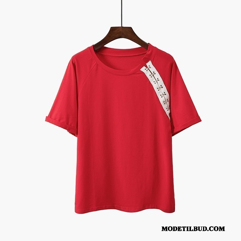 Dame T-shirts På Udsalg Brede Studerende Kort Ærme Jakke Trend Ren Rød