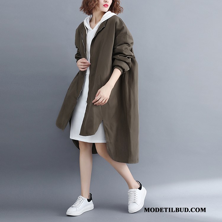 Dame Trenchcoat Billig Simple Store Størrelser Brede 2019 Mode Sort