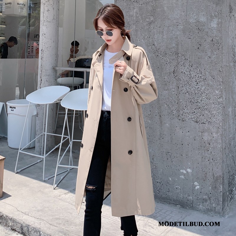 Dame Trenchcoat Billig Trend Elegante Lange Ærmer Simple Alfabet Ren Khaki