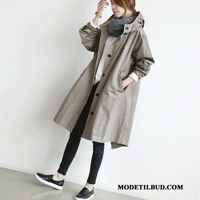 Dame Trenchcoat Billige Ny Frakke Britisk Lange Brede Sort