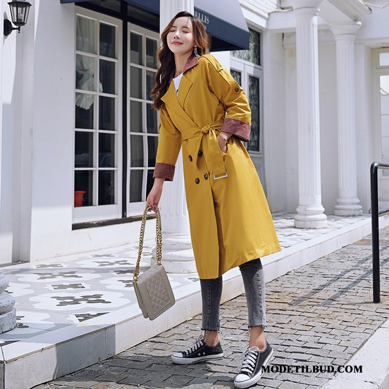 Dame Trenchcoat Butik Elegante Efterår Trend Lange 2019 Gul