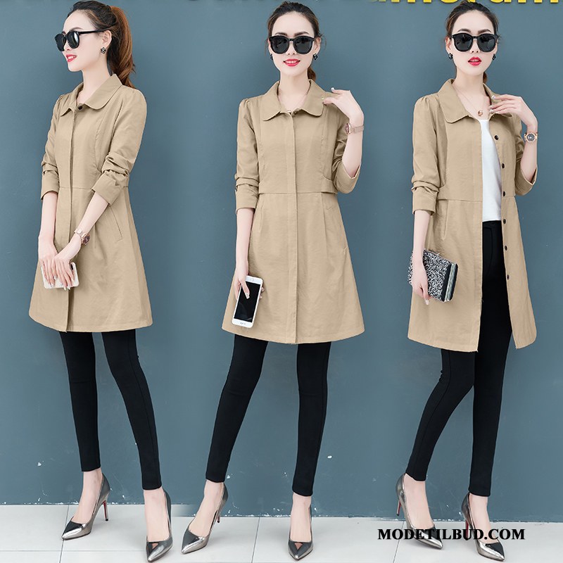 Dame Trenchcoat Butik Ny 2019 Slim Fit Frakke Tynde Gul