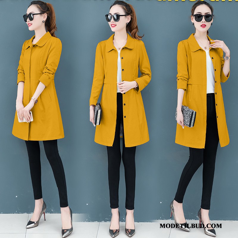 Dame Trenchcoat Butik Ny 2019 Slim Fit Frakke Tynde Gul