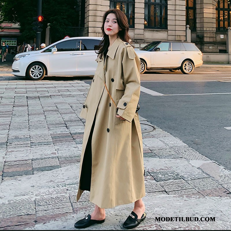 Dame Trenchcoat Køb Brede Mode Personlighed Simple Elegante Ren Sort