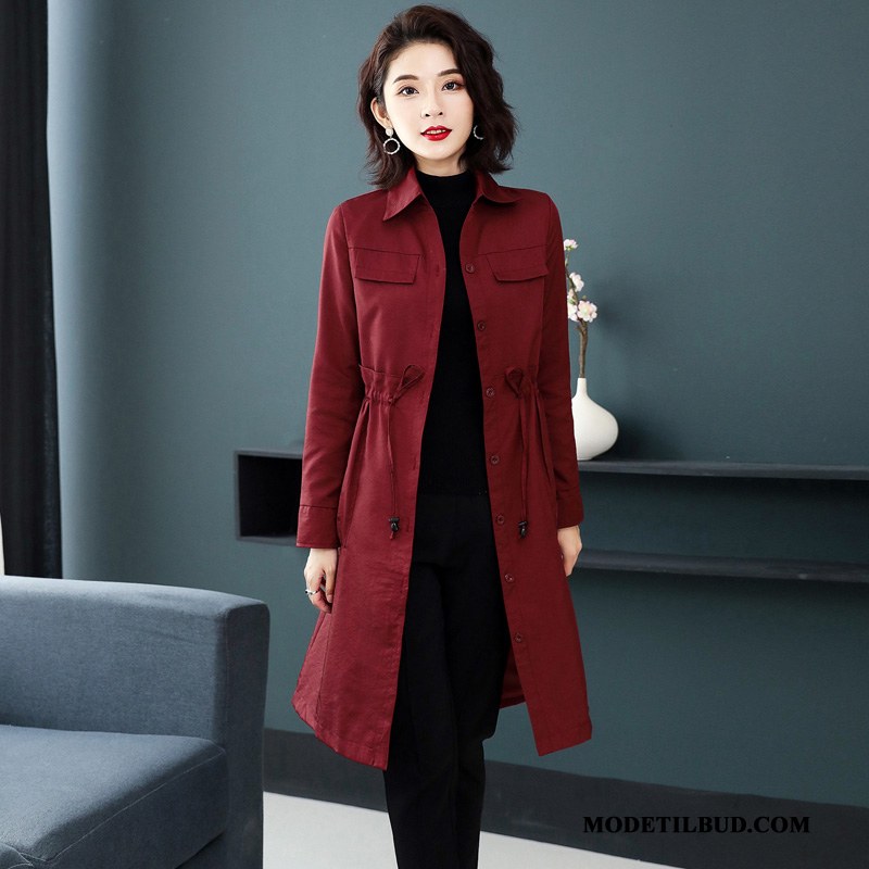 Dame Trenchcoat Salg Lige Efterår 2019 Elegante Med Knapper Bordeaux Ren