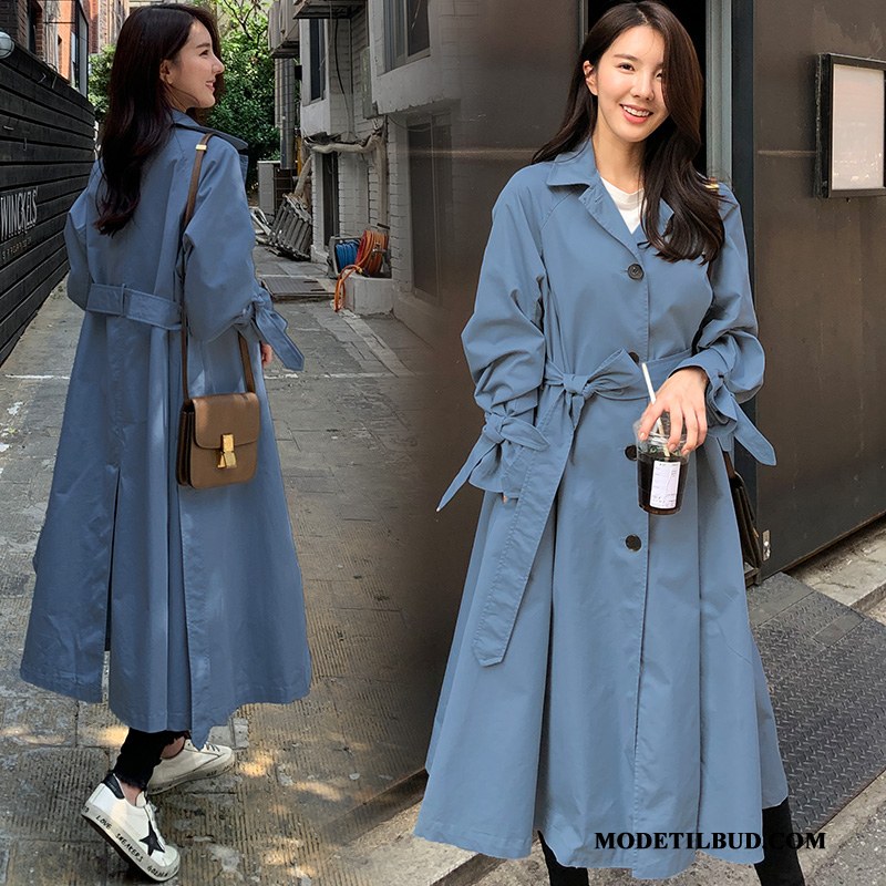 Dame Trenchcoat Salg Stor Frakke Efterår Elegante Fritids Blå
