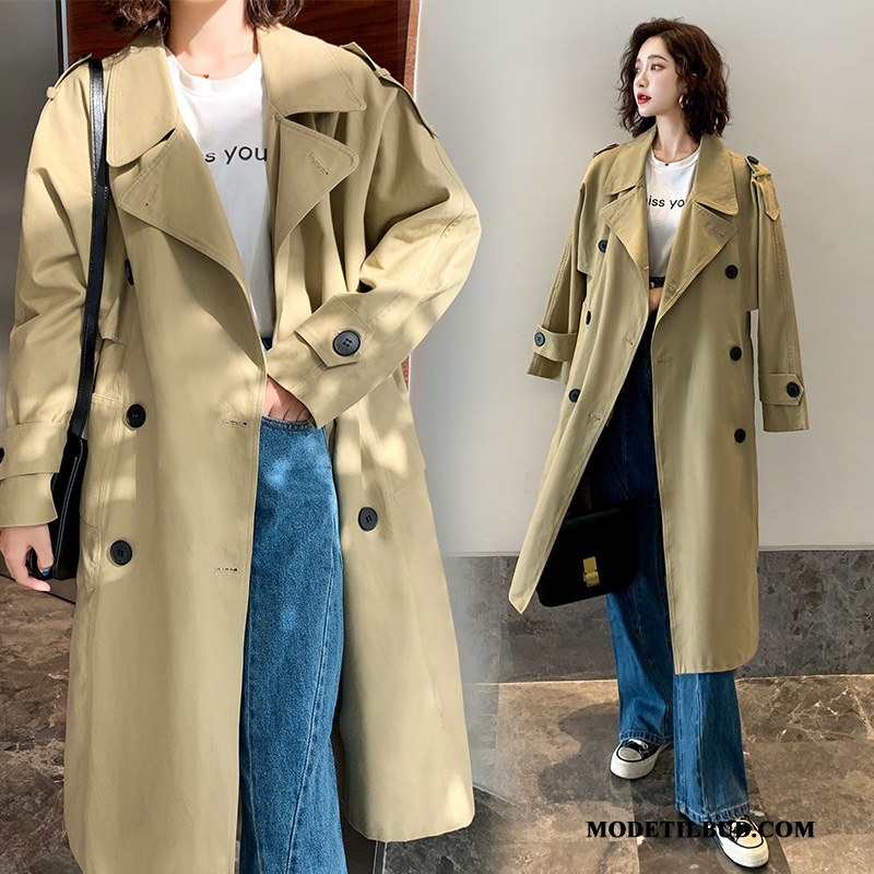 Dame Trenchcoat Tilbud Personlighed Simple Revers Brede Mode Militærgrøn