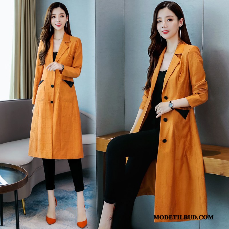 Dame Trenchcoat Tilbud Slim Fit 2019 Frakke Efterår Lange Ren Orange