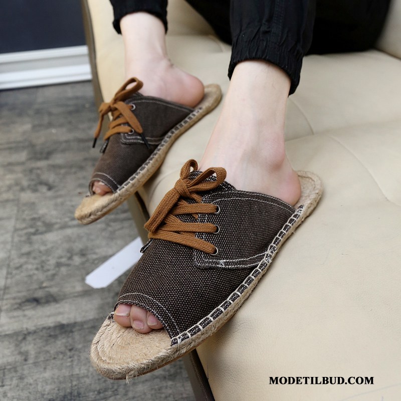 Herre Hjemmesko Billige Vintage Lærred Sandaler Udendørs Af Personlighed Khaki