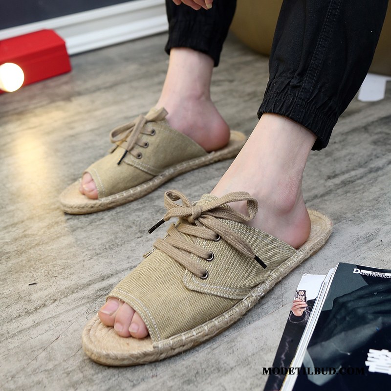 Herre Hjemmesko Billige Vintage Lærred Sandaler Udendørs Af Personlighed Khaki