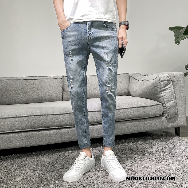 Herre Jeans Billige Med Huller Forår Slim Fit Ny Trend Sort