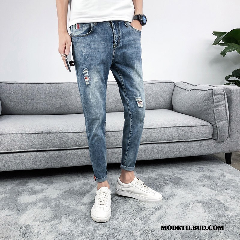 Herre Jeans Billige Med Huller Forår Slim Fit Ny Trend Sort