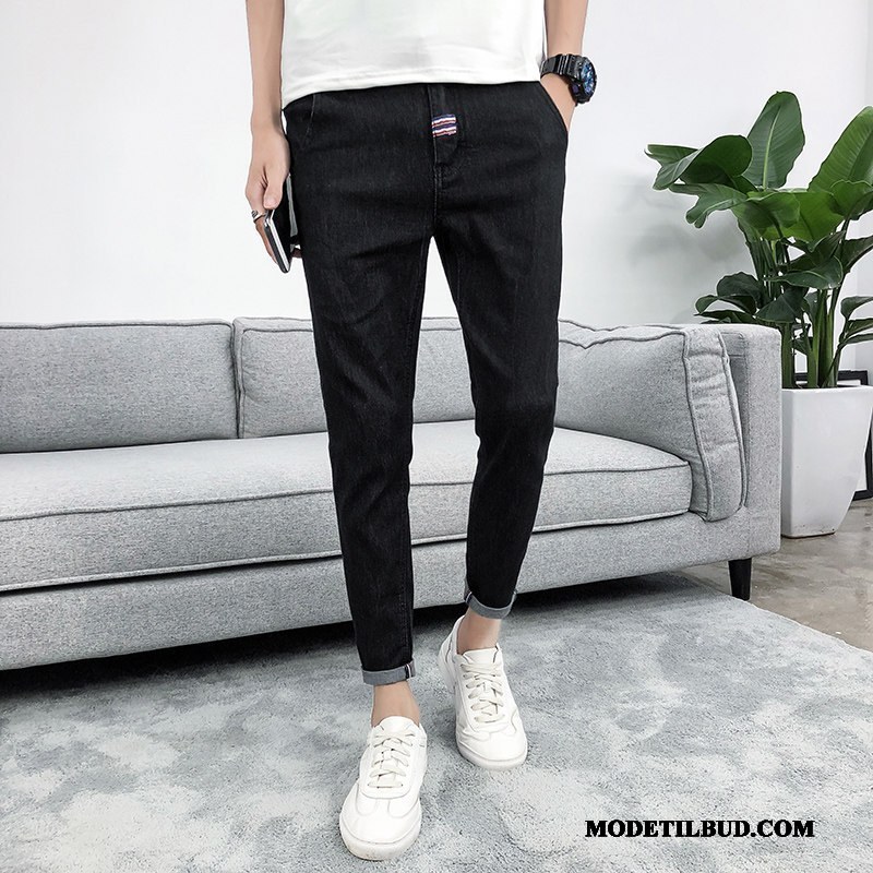 Herre Jeans Billige Med Huller Forår Slim Fit Ny Trend Sort