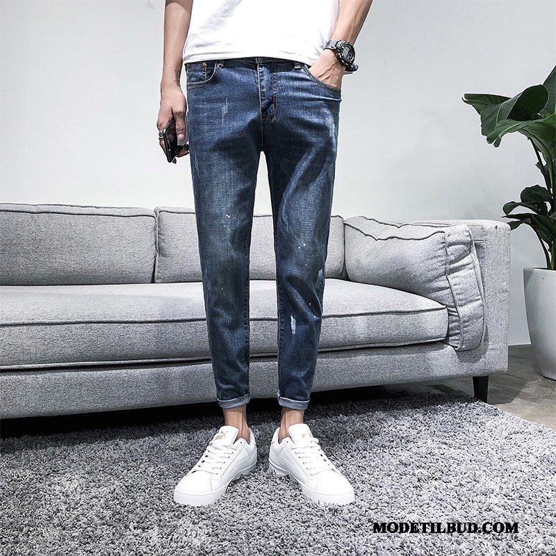 Herre Jeans Billige Med Huller Forår Slim Fit Ny Trend Sort