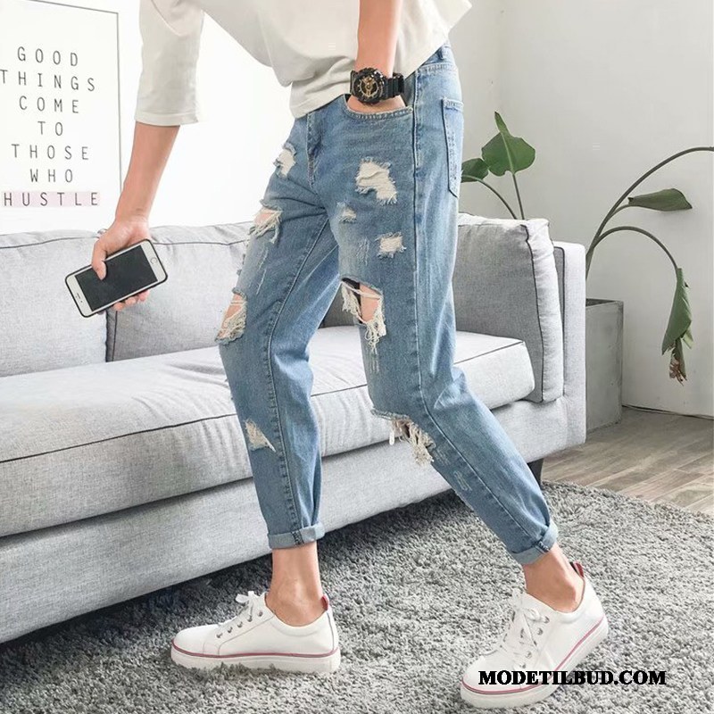 Herre Jeans Billige Med Huller Forår Slim Fit Ny Trend Sort