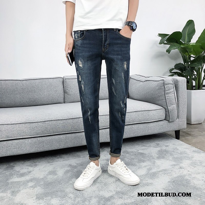 Herre Jeans Billige Med Huller Forår Slim Fit Ny Trend Sort