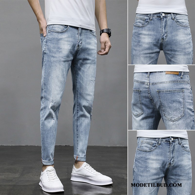 Herre Jeans Billige Slim Fit Elastik Bukser Trendy Mænd Lyse Blå