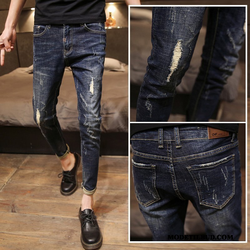 Herre Jeans Tilbud Bukser Med Huller Lille Sektion Mænd Skinny Blå