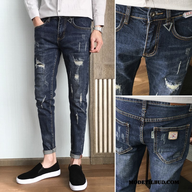 Herre Jeans Tilbud Mænd Elastik Med Huller Cowboybukser Trend Blå