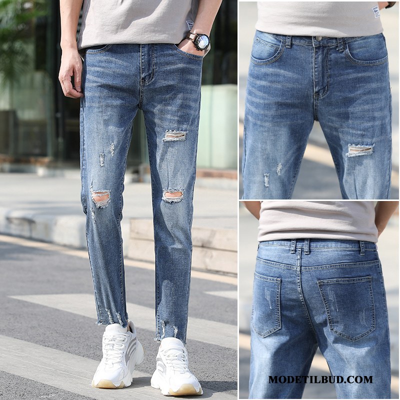 Herre Jeans Udsalg Bukser Med Huller Fritids Personlighed Trend Mørkeblå