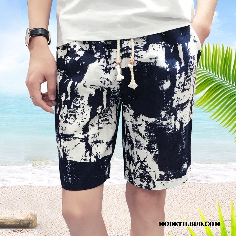 Herre Shorts Billige Stor Casual Bukser Blomster Sommer Slim Fit Sand Blå