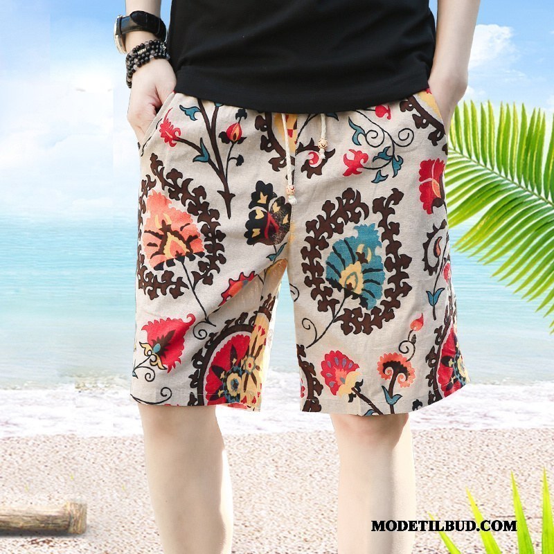 Herre Shorts Billige Stor Casual Bukser Blomster Sommer Slim Fit Sand Blå