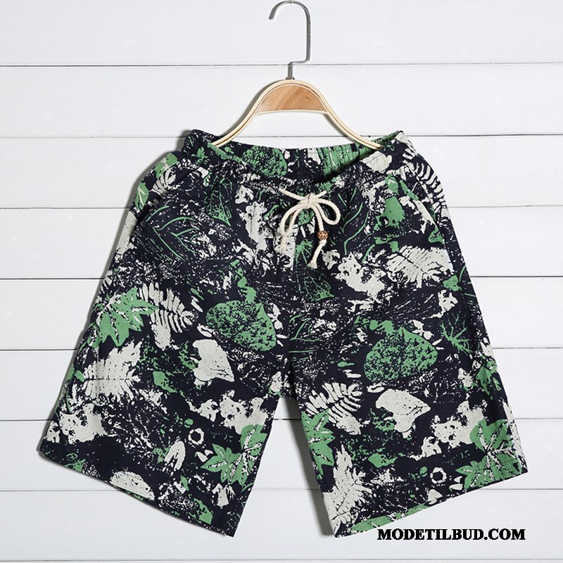 Herre Shorts Billige Stor Casual Bukser Blomster Sommer Slim Fit Sand Blå