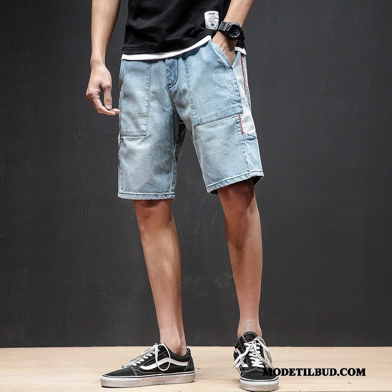 Herre Shorts Online Denim Trend Tynde Med Huller Mænd Blå