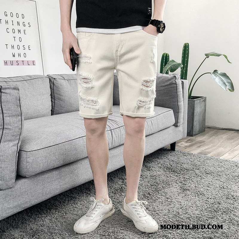 Herre Shorts Rabat Brede Mænd Med Huller Denim Trend Khaki Grå