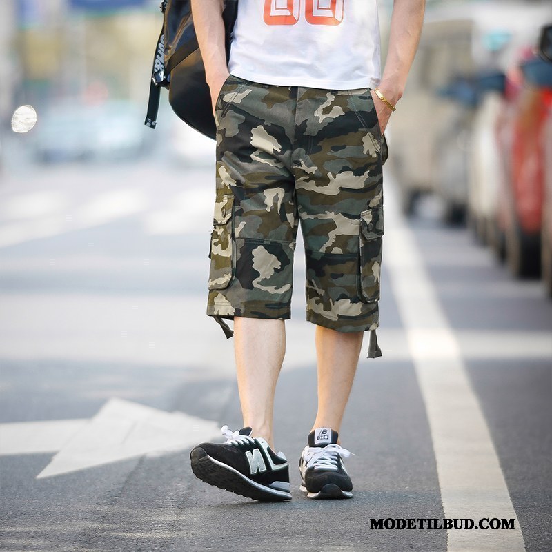 Herre Shorts Rabat Flere Lommer Sommer Trend Mænd Casual Bukser Camouflage Sand Grøn