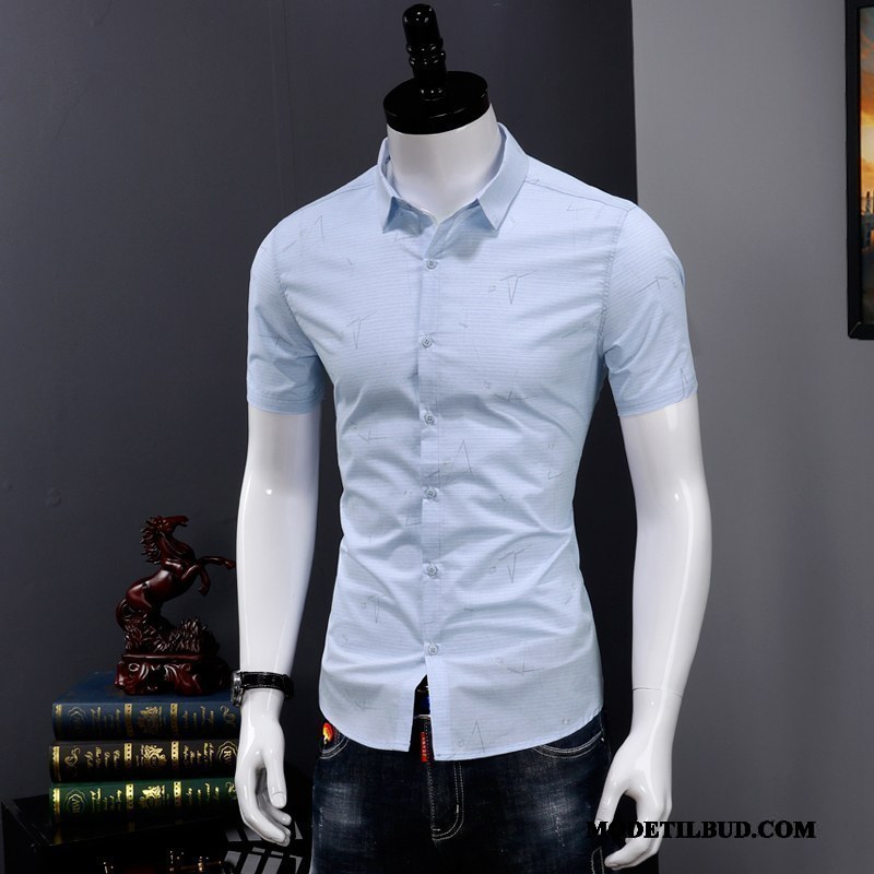 Herre Skjorter Billige Slim Fit Sommer Mode Tryk Business Lyserød Cyan