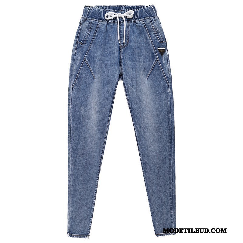 Dame Jeans Billige Brede Ny Store Størrelser Elastisk Efterår Lyseblå