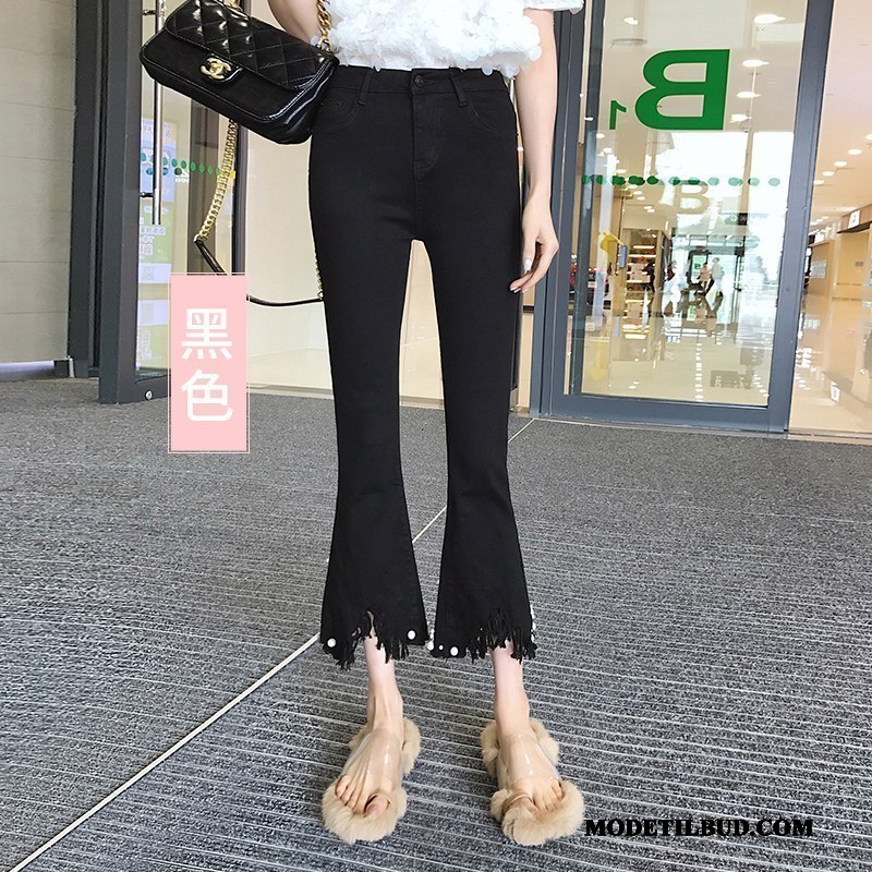 Dame Jeans Online Cowboybukser Jeans Kvinder Tynde Flared Tassel Sort