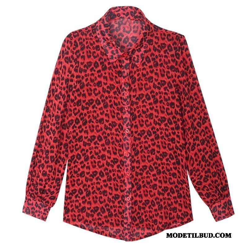 Dame Skjorter Udsalg Jakke Bluser Skjorter Leopard Kvinder Forår Rød