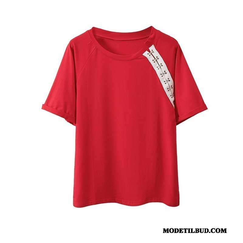 Dame T-shirts På Udsalg Brede Studerende Kort Ærme Jakke Trend Ren Rød