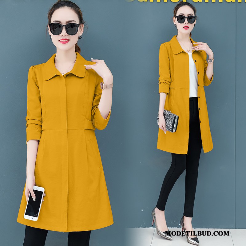 Dame Trenchcoat Butik Ny 2019 Slim Fit Frakke Tynde Gul