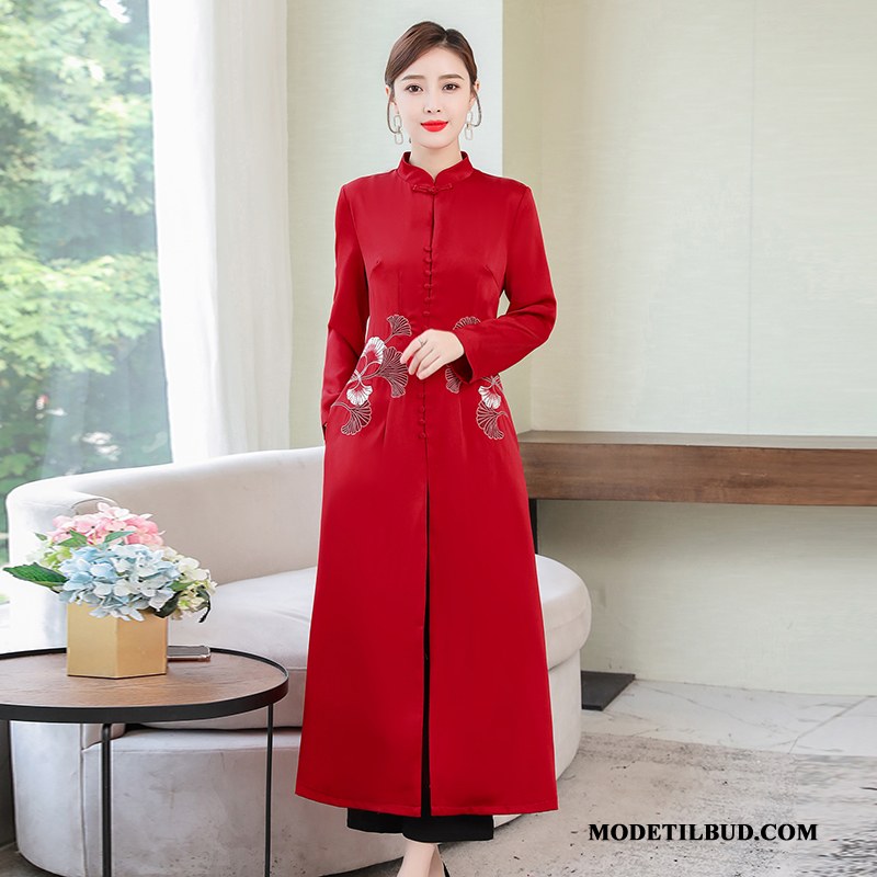 Dame Trenchcoat På Udsalg Kvinder Kinesisk Stil Cheongsam Vintage Kunst Rød