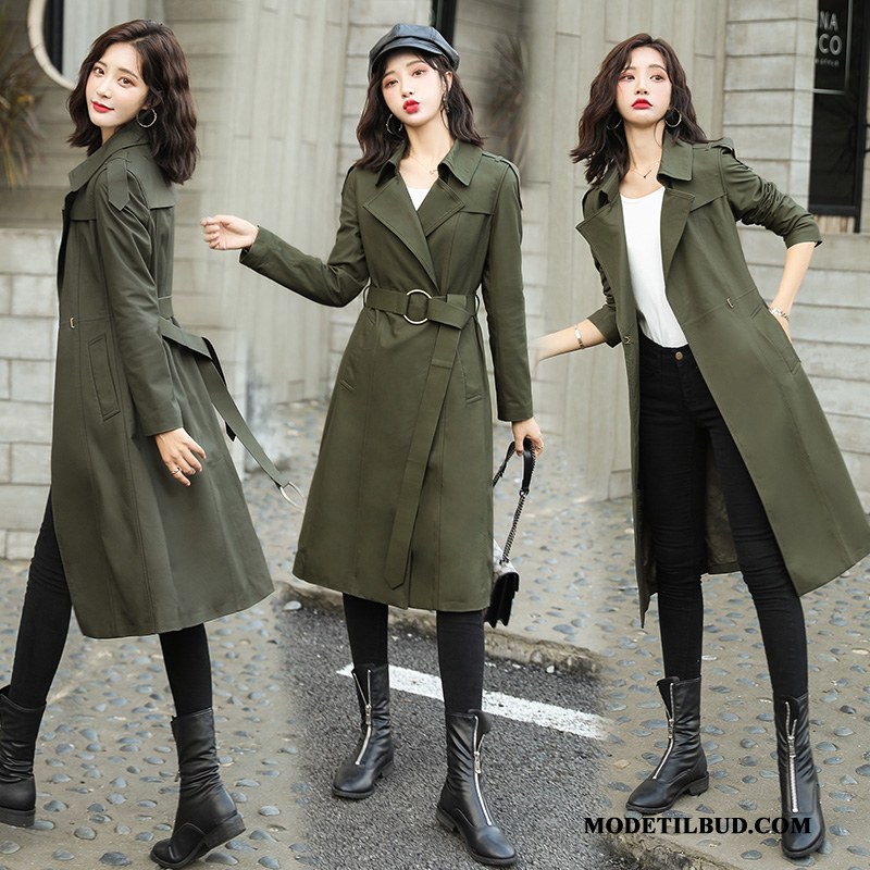 Dame Trenchcoat Salg Komfortable Slim Fit Trend Elegante Mode Grøn