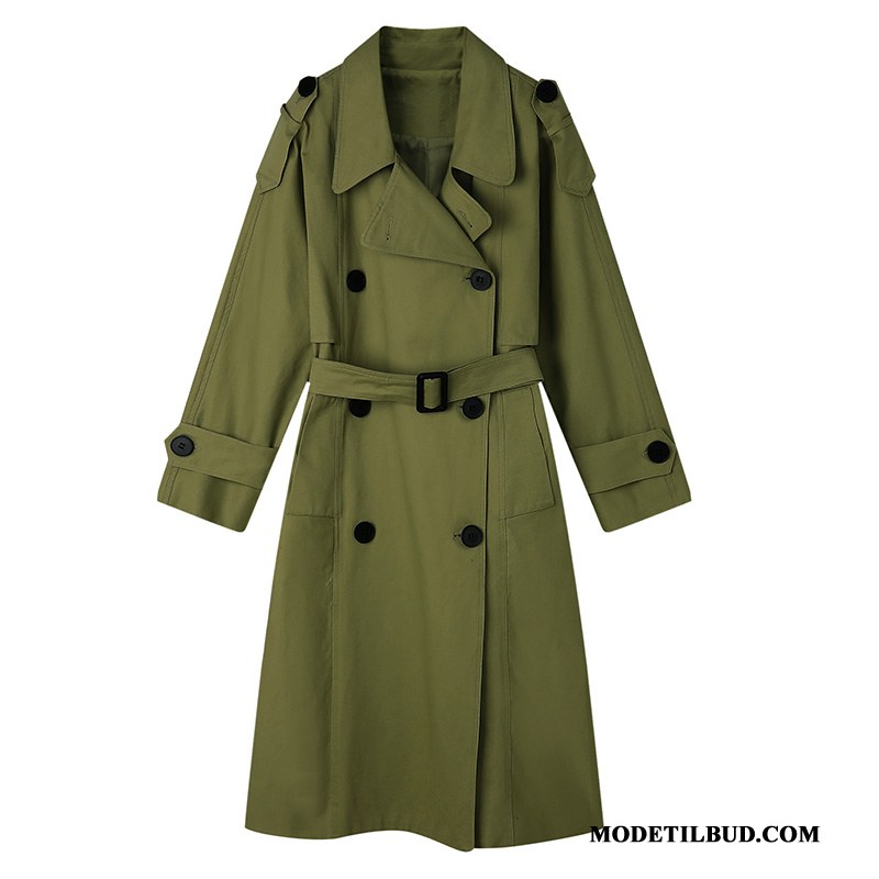 Dame Trenchcoat Tilbud Personlighed Simple Revers Brede Mode Militærgrøn