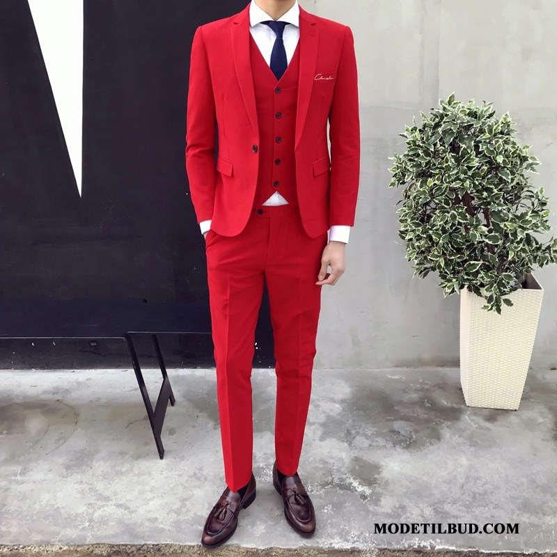 Herre Jakkesæt Rabat Mode Trendy Smuk Mænd Arbejde Rød Lyse