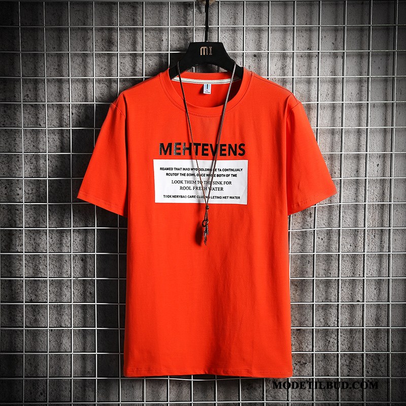 Herre T-shirts Tilbud Trend Rund Hals Bomuld Sommer Mænd Orange